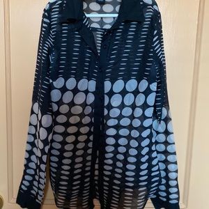 Black sheer long sleeve with tan polka dots